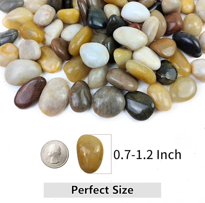 YISZM Pebbles for Indoor Plants, Natural Polished River Rocks, Small Decorative Mixed Color Stones for Planters Vase Fish Tank Aquariums Landscaping Garden, 5lbs