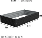 8x4x1ft(2 PCS) Galvanized Raised Garden Bed,Outdoor Planter Box Metal Patio Kit Planting Bed for Vegetables Flowers Herb,Black