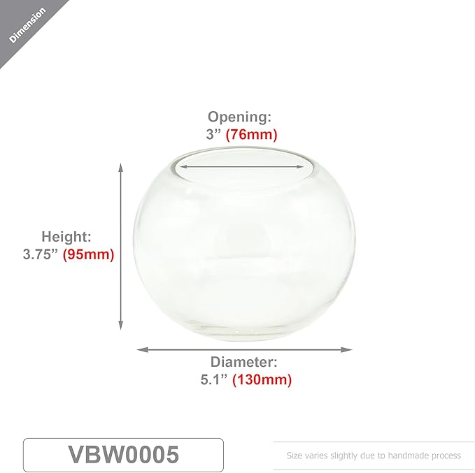 WGV Bowl Glass Vase, Diameter 5.1", Height 3.75", Open Width 3", (Multiple Sizes Choices) Clear Bubble Planter Terrarium Fish Bowl for Wedding Event Home Decor, 24 Pieces (VBW0005)