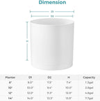 FaithLand 14-Inch Large Modern Cylinder Planter, Thick-Walled Plastic Plant Pot with Drainage Holes and Detachable Saucer, Matte White, Ideal for Indoor & Outdoor Plants Flowers