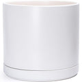 D'vine Dev 16 Inch Ceramic Planter Pot with Drainage Hole and Saucer, Indoor Cylinder Round Planter Pot, White, 94-O-H-1