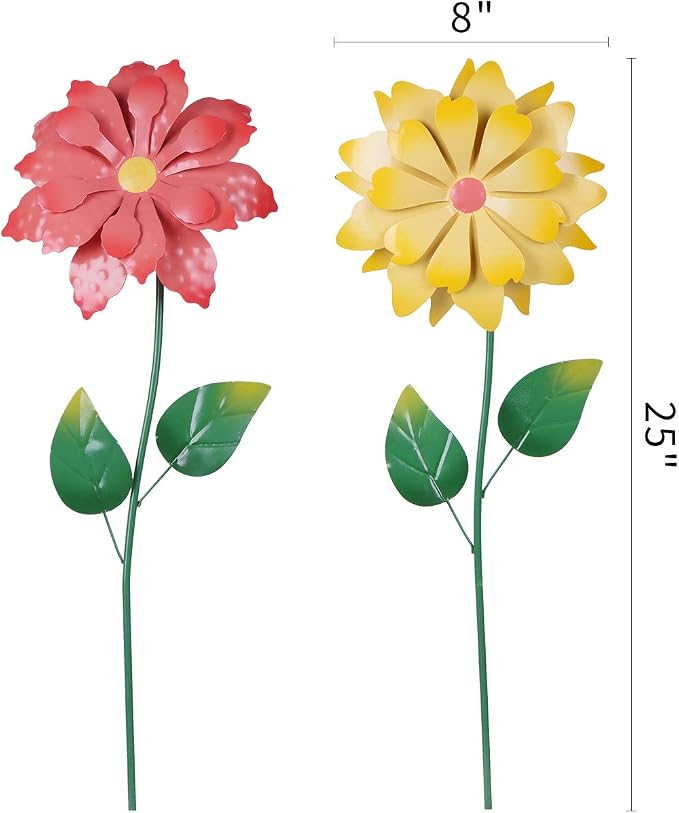 Topadorn Set of 2 Metal Garden Stakes 25", Wind-Responsive Flower Outdoor Yard Decor, Weather Resistant Decorative Garden Stakes for Lawn, Patio & Pathway