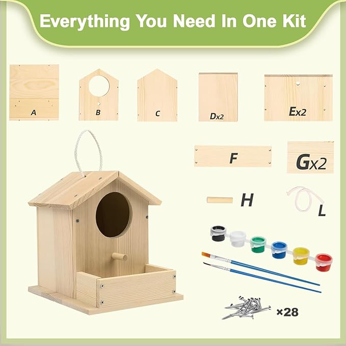 Bird House Kits for Kids Ages 4-8, Wooden DIY Birdhouse Kit, Outdoor Woodworking Crafts Freestyle Painting, Bird Houses for Outside with Paints & Brushes, Boy Girl Gift Christmas (2Pcs)