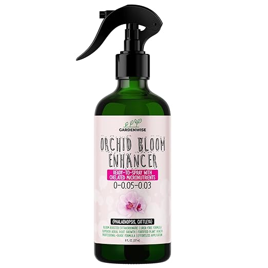 GardenWise Orchid Food Bloom Booster Fertilizer - Bloom Orchids Fertilizer – Phosphorus and Potassium Formula 0-0.05-0.03 - Ready-to-Use Spray with Chelated Micronutrients (8 OZ)