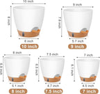 QRRICA Plant Pots 10/9/8/7.5/7 Inch Self Watering Pots, with Drainage Holes and Saucers,Water Level Indicator & Deep Reservoir,Large Plastic Planter for Indoor Out Door Plants (White)