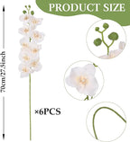6PCS White Orchid Artificial Flowers 27’’ Fake Orchid Phalaenopsis Branches Silk Orchids for Vase Table Centerpiece Home Wedding Party Garden Decoration(Champagne)