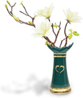 LoveLin,Artificial Flowers with Ceramic Vases,Faux Flower Arrangement,Affordable Luxury Artwork,Housewarming New Year Xmas Gift,Home Decor (White/Dark Green)