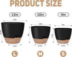 YNNICO 12" 10" 9" Large Self Watering Plant Pots, 3 Pack Flower Pots Planters with Multi Mesh Drainage Holes for Indoor Outdoor Garden Plants and Flowers (Black)