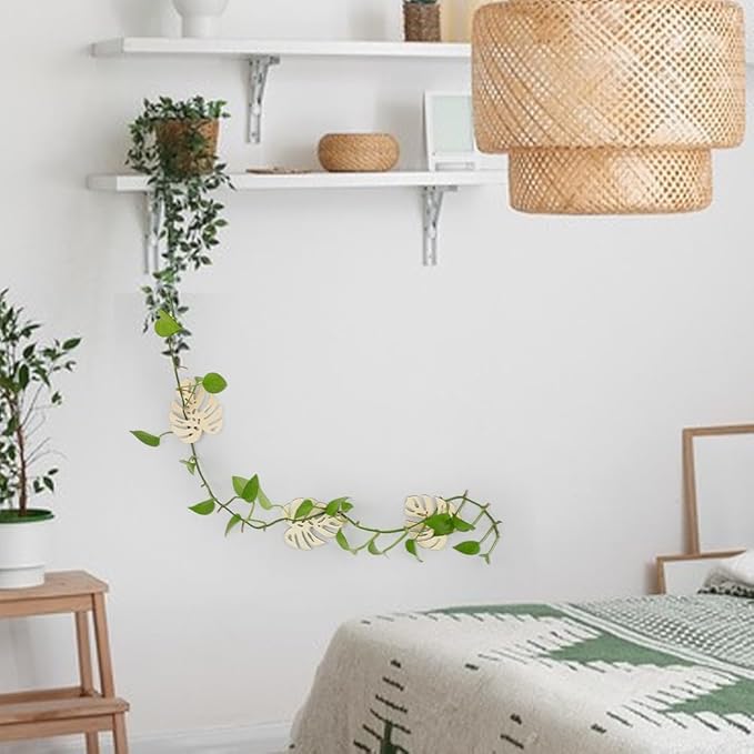 FINGERINSPIRE 4Pcs Wall Vine Holder Wooden Monstera Leaf Wall Mount for Climbing Plants 4.3x5.3inch Floral White Plant Wall Fixtures Wooden Leaf Trellises for Vines Houseplant Home Office Decoration