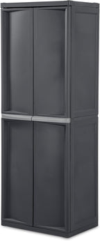 Sterilite 2-Pack 4 Shelf Cabinet, Lockable Utility Storage w/Adjustable Shelves, Gray - Plastic Shelving Unit for Organizing Garage, Pantry, Basement, Laundry Room or Mudroom