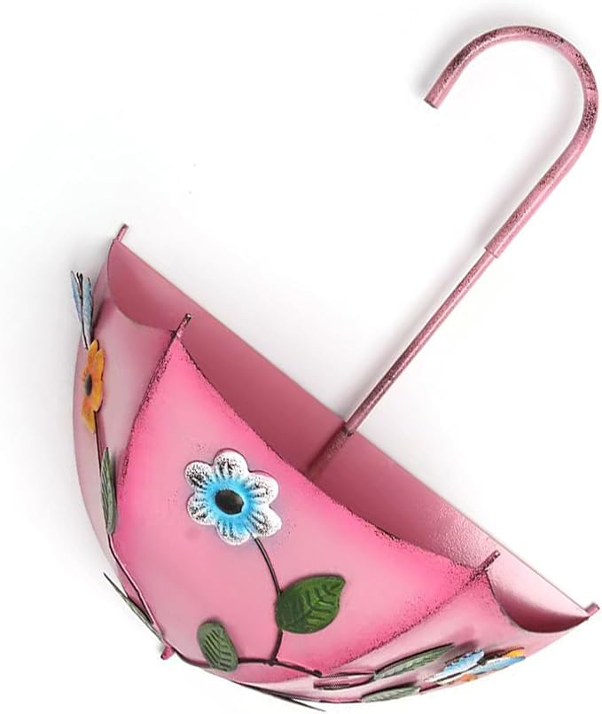 Plant Umbrellas for Outdoor Plants, Farmhouse Umbrella Shaped Wall Hanging Planter – Metal Iron Art with Drainage Holes, No-Drill Rustproof Flower Pot for Yard, Patio, Balcony