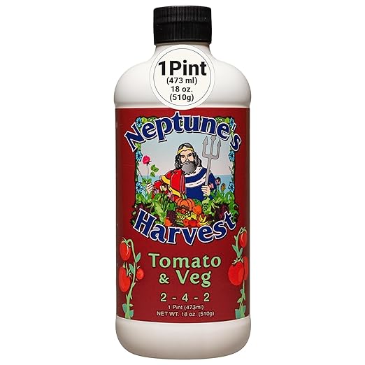 Neptune’s Harvest Organic Tomato & Vegetable Plant Fertilizer (2-4-2) - Liquid Plant Food w/Fresh Fish, Seaweed, Molasses, Yucca Extract, & Humic Acids - for Vegetable Garden (Pint)