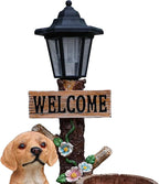 Animal Outdoor Statue Planter Solar Light Welcome Garden Sculpture Resin Flower Pot Decorative Porch Patio Yard Lawn Entryway Figurine with LED Lamp Rustic Plant Holder Ornament Courtyard (B)