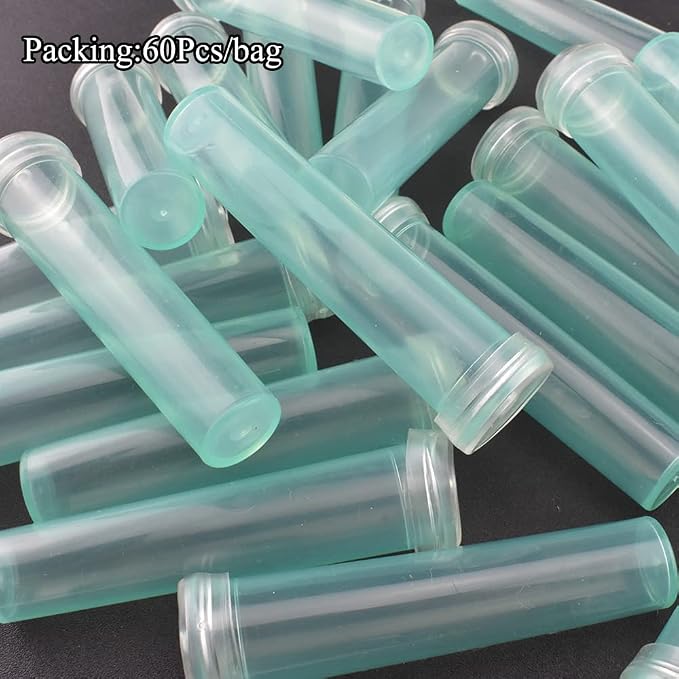 HAHIYO 60PCs 2.8X0.7Inch Transparent Green Plastic Floral Tubes Floral Water Tubes Flower Vials with Silicone Cap for Plants Fresh Flowers Arrangement Decoration Milkweed Cutting Florist Supplies