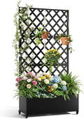 IDEALHOUSE Metal Planter Box with Trellis, 72"x35"x15.7" Galvanized Raised Garden Bed on Wheels with Drainage Holes, Outdoor Planter for Climbing Plants Vines & Privacy Screen, Diamond Lattice