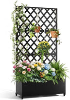 IDEALHOUSE Metal Planter Box with Trellis, 72"x35"x15.7" Galvanized Raised Garden Bed on Wheels with Drainage Holes, Outdoor Planter for Climbing Plants Vines & Privacy Screen, Diamond Lattice