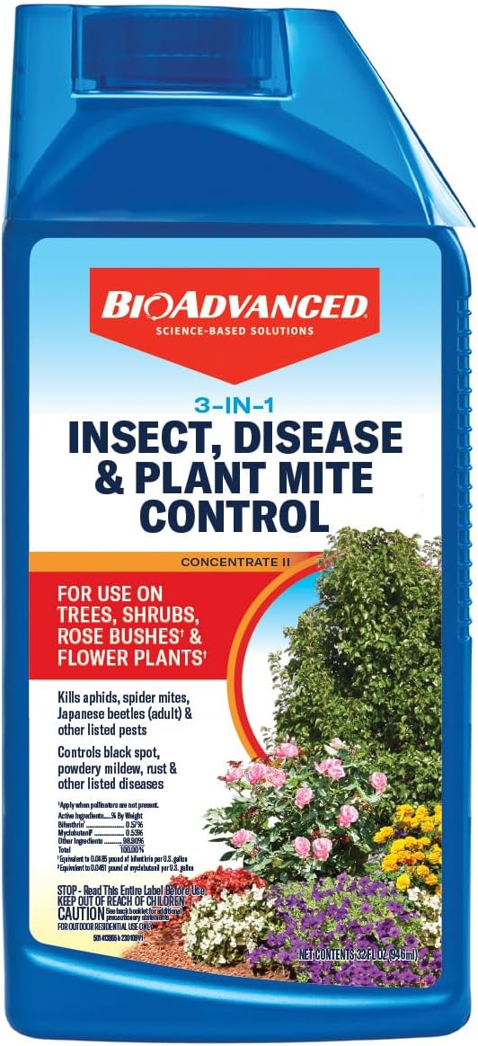 BioAdvanced 3 in 1 Insecticide & Fungicide for Plants, Disease & Plant Mite Control, Concentrate, 32 FOZ