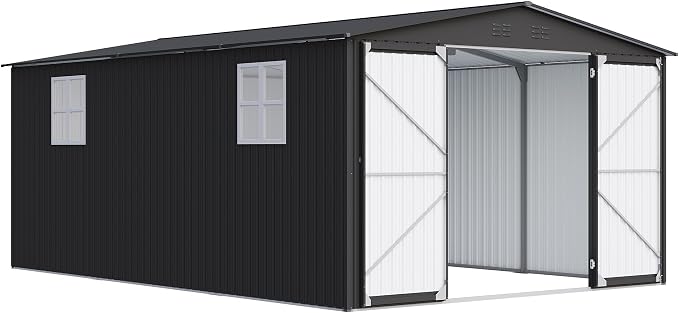 12x18 FT Outdoor Storage Shed, Metal Garden Shed with Lockable Door & Sloped Roof, Large Waterproof Utility Tool Shed for Backyard, Garden, Patio, Lawn, Black