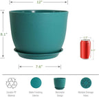 UOUZ 12inch Large Plant Pot, Modern Plastic Planter with High Driange Holes and Saucer for Indoor Outdoor Garden Plants and Flowers, Black with Green Speckles