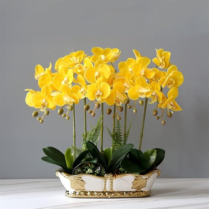 Artificial Flower in Pot Artificial Flower with Vase Orchid Fake Phalaenopsis Faux Plants for Home Layout Decor Living Room Office Decoration 43cm Artificial Plant Flower Arrangement ( Color : Yellow