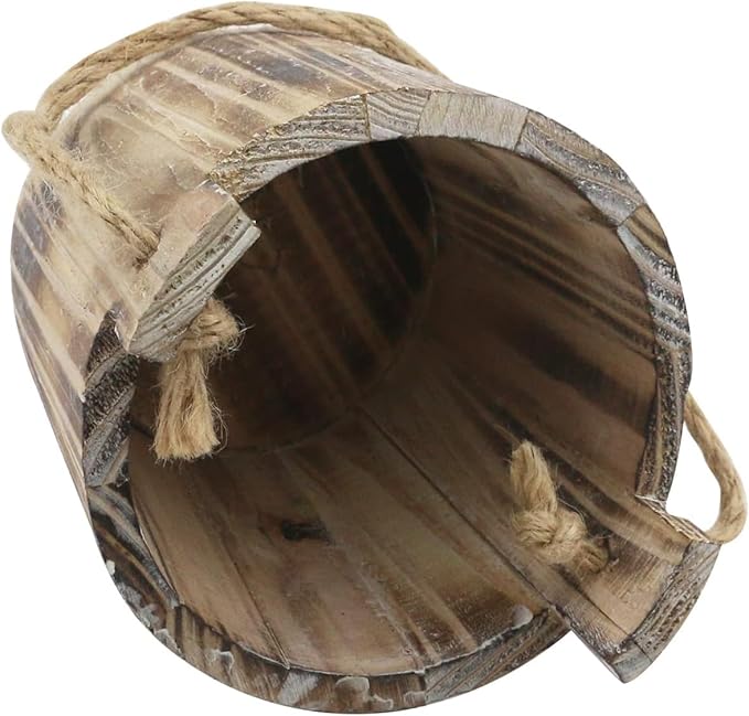 MY MIRONEY 20 OZ Plant Pots, Vintage Wooden Barrel Planter - Solid Rustic Garden Flower Pot with Metal Handles & Frame for Indoor Planter, Office Home Decor, Garden Home Plants, 5.12" x 3.82"