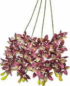 4pcs Artificial Cymbidium Orchid Flower Plant 3D Print Vanda 10 Heads Latex Phalaenopsis Flower (Yellow red)