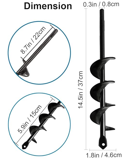 Linkhood Auger Drill Bit, Garden Plant Flower Bulb Auger Rapid Planter Bulb & Bedding Plant Auger for 3/8" Hex Drive Drill Earth Auger Drill Fence Post Umbrella Hole Digger(1.8x15 in/4.6 x37 cm)