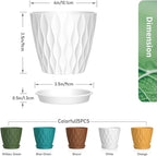 Meowell 4 inch Small Plastic Nursery Pots, Seedling Pots, 5 Set Water Ripples Plant Pots for Indoor Plants, Flower Pots with Drainage Holes and Saucers, Seed Starter Pots for Succulent, Colorful