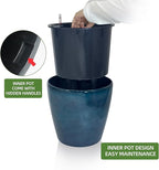 Dexceder 18x17 Self Watering Planter with Wheels (Grayish Green Gradient) | Inner Pot Design, Thickened Large Floor Standing Flower Plant Pot with Water Level Indicator Indoor Outdoor