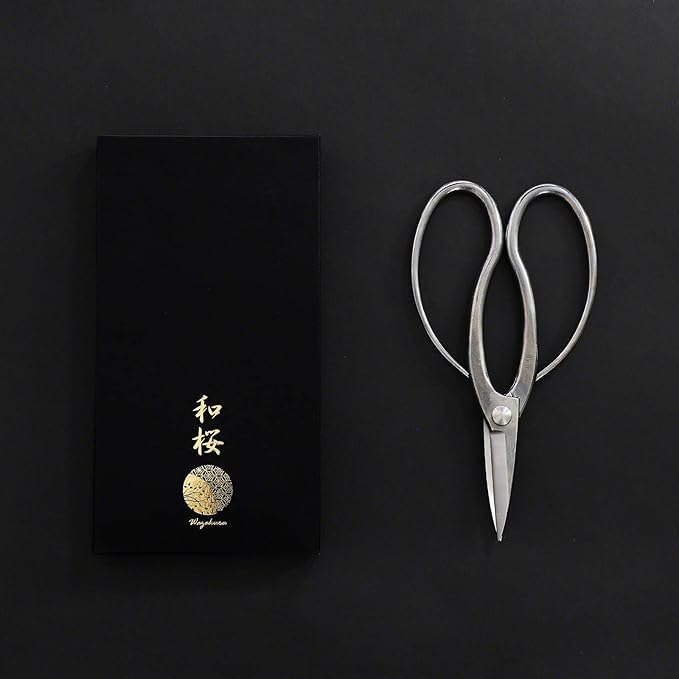 Wazakura Stainless Steel Series Traditional Bonsai Scissors, Made in Japan 7 in (180 mm), Hasami Pruning Shears, Professional Garden Tools (Traditional Stainless Steel)