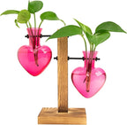 XXXFLOWER Plant Terrarium Propagation Station, Gifts for Mom Daughter Wife Plant Lover, Hydroponic Planter Bulb for Home Office Garden Decoration - 2 Pink Love Bulb Vase with Wooden Stand
