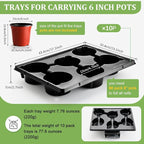 RooTrimmer 6 Cell Round Nursery Pot Trays for 6 Inch Pots, Thickened Sturdy Seedling Pot Shuttle Tray, Durable Nursery Pots Carrying Tray for Holding 6 Inch Plastic Plant Pots(17.08"×13.14", 10-Pack)