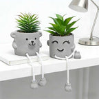 Zerzsy Fake Desk Plants in Cement Pots, Faux Plant Succulents Shelf Decorations, Funny Artificial Succulent Plants for Office Desk Decor, Cubicle Accessories - Set of 2