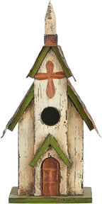 Glitzhome 14" H Hanging Distressed Wooden Church Birdhouse Garden Decor