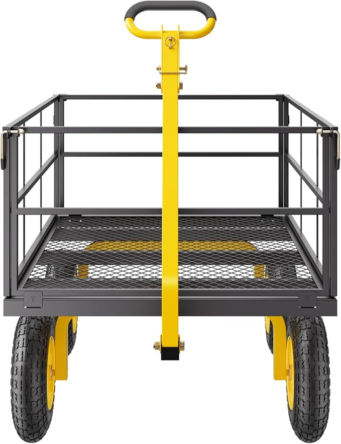 VEVOR 1400 Lbs Steel Garden Cart, Heavy Duty Pullable Garden Wagon Yard Cart, 2 in 1 Outdoor Metal Utility Wagon Yard Trailer with 13" All Terrain Tires, Mesh Removable Sides and 180°Rotating Handle