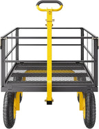 VEVOR 1400 Lbs Steel Garden Cart, Heavy Duty Pullable Garden Wagon Yard Cart, 2 in 1 Outdoor Metal Utility Wagon Yard Trailer with 13" All Terrain Tires, Mesh Removable Sides and 180°Rotating Handle