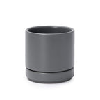 D'vine Dev 4.7 Inch Ceramic Planter Pot with Drainage Hole and Saucer, Indoor Cylinder Round Planter Pot, Grey, 94-O-B-3