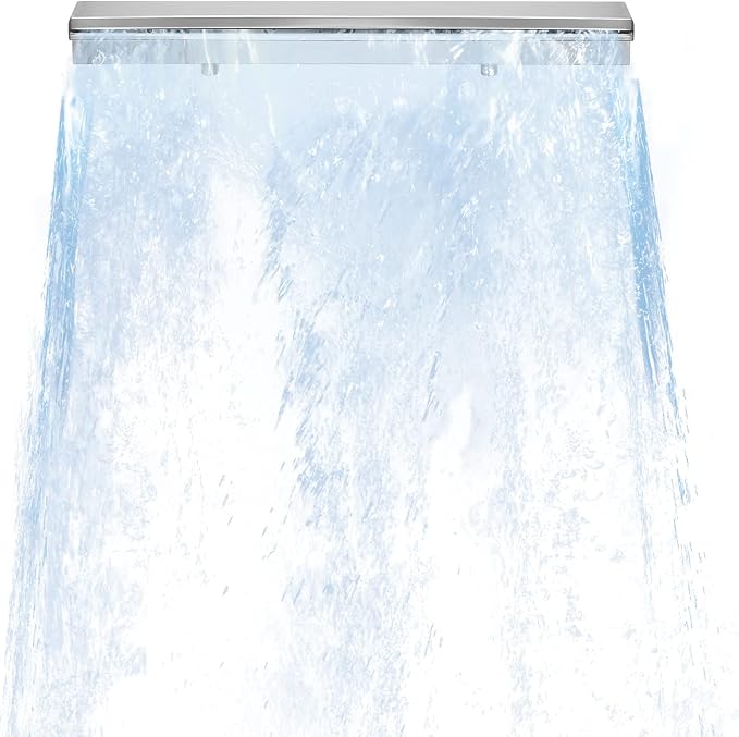 Pool Waterfall Fountains, Stainless Steel Rectangular Pool Waterfall Spillway with Pipe Connector for Indoor/Outdoor Decorative (23.6 Inch)