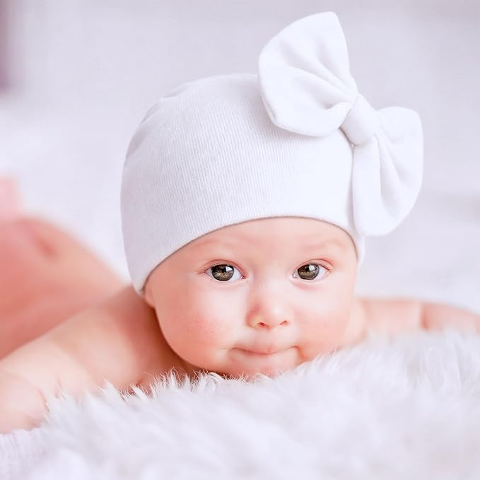 BQUBO Newborn Baby Girls Hats Mittens Set Hospital Hat Beanie Infant Bow Hats Baby Cotton Gloves for 0-6 Months