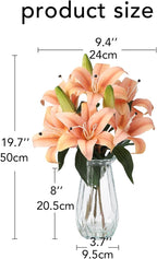 GarveeLife Artificial Tiger Lily Flowers with Vase, Real Touch Easter Lily Faux Flowers for Home Table Centerpieces Wedding Baby Shower Birthday Party Decoration, UV Resistant, 3 Stems with 6 Flowers