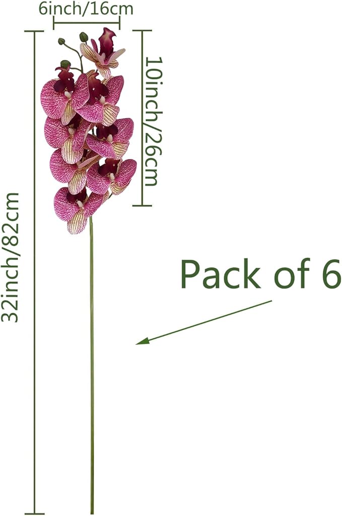 FagusHome 32 Inch Artificial Phalaenopsis Flowers 6 Pcs Artificial Orchid Flowers Stem Plants for Home Décor (Purple Dapple)