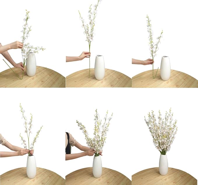 White Silk Flowers in Bulk Wholesale Artificial Orchids, 12 Pcs (Each 38.5”), for Wedding Festive Party Home Office Decoration, No Include Vase