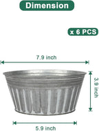 vensovo 8 Inches Silver Metal Rustic Plant Pots - 6Pcs Shallow Galvanized Planters with Drain Hole and Rubber Plug, Rustproof Tin Bucket Succulent Pot Indoor Farmhouse Vintage Style for Decor