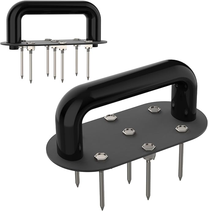 Hand Tiller Garden Tool Lawn Aerator Spike Manual Tool Portable Handheld Aerator Lawn Tool with 7-Iron Spikes, Pre-Aessmbled Small Grass Aerator Tool, Cultivator Tiller Soil Lossener