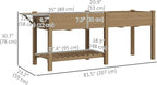 Outsunny Raised Garden Bed, Wood Elevated Planter Box with Side Table, Bottom Shelf, Outdoor Raised Planter with Bed Liners, Drainage Holes for Vegetable Flower, 81.5 x 23 x 31 in, Carbonized Brown