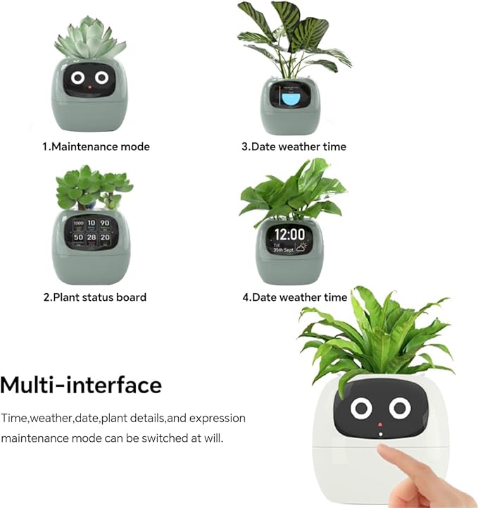Smart Plant Pot with Expression, AI Intelligent Flower Pot for Indoor Decoration, Smart Garden Pot with Water/Light/Temperature Sensors, Ivy AI Planter (Purple)