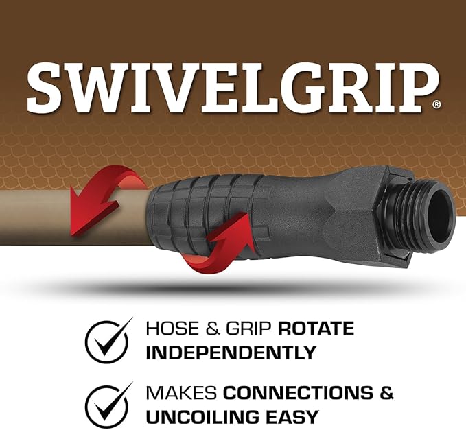 Flexzilla Colors SwivelGrip Garden Hose 5/8 in. x 50 ft., Lightweight All-Weather Water Hose, Durable and Flexible, Leak-Free Connections, Brown Mulch