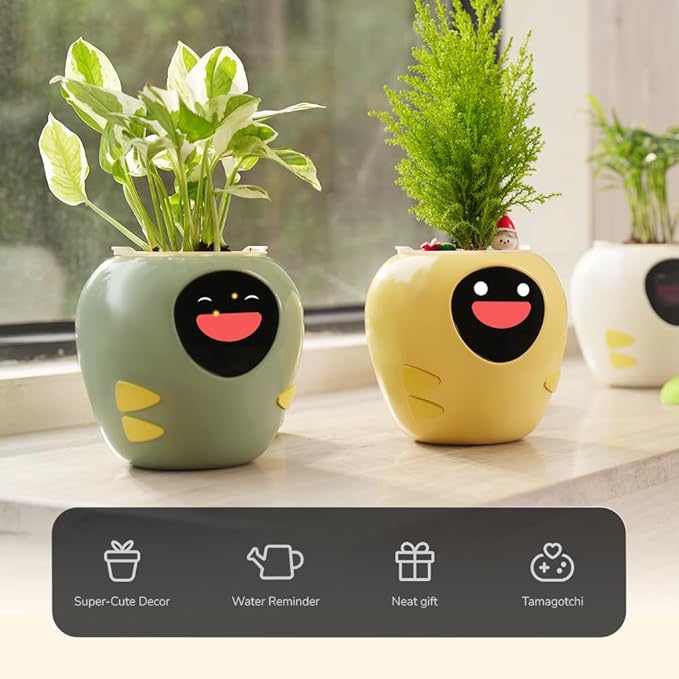 New 2026 Ai Smart Planter – Extra Large Interactive Plant Pot, Pet Plantagotchi, robot, Leafypod and Plantiboy, Robot Flower Pot with Feelings, Indoor Flowerpot with Water, Digital Gifts (Yellow)