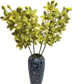 4pcs Artificial Cymbidium Orchid Flower Plant 3D Print Vanda 10 Heads Latex Phalaenopsis Flower (Light Green)