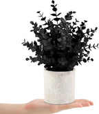 2 Pack Black Fake Eucalyptus Small Fake Plants Potted Artificial Plants for Halloween Shelf Desk Home Farmhouse Room Coffee Table Decor Bathroom Decor (Black)
